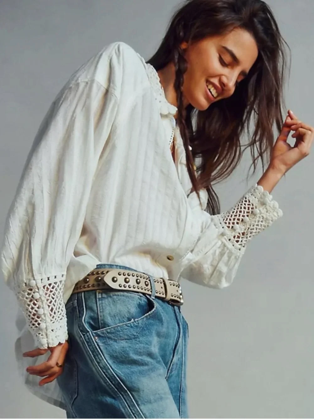 Free People Ethereal Dainty Cottage Rhiannon Crochet Shirt Ivory Size Large